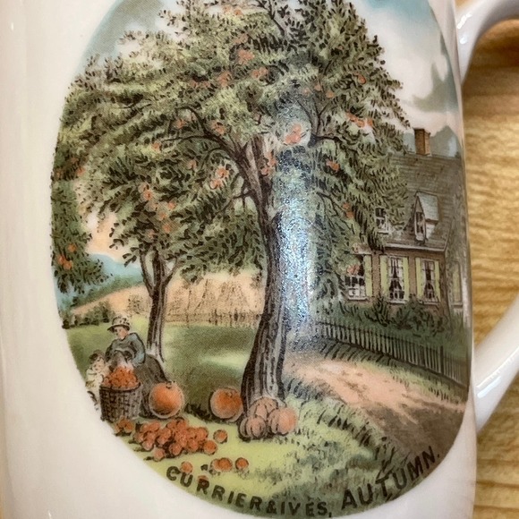 Vintage Currier & Ives Collectible 4 Seasons Mugs Gold Trim Summer and Autumn - Picture 5 of 8